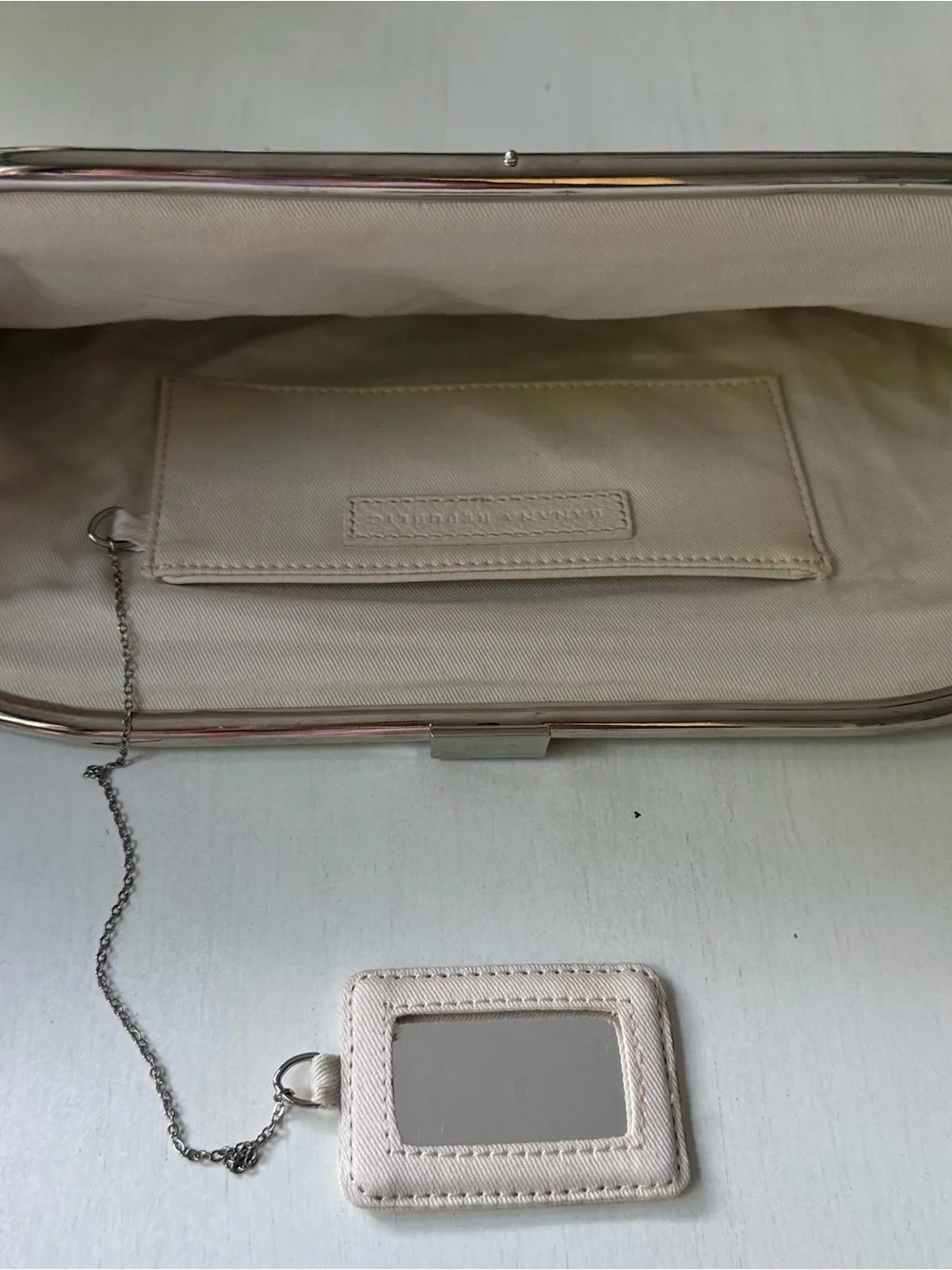 Banana Republic Fall 2004 Cream Leather Frame Clutch with attached mini mirror